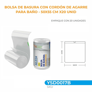 BOLSA DE BASURA CON CORDON DE AGARRE PARA BANO 50X55MCM X20 UNID