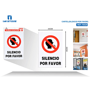 LETRERO DE PVC ADHESIVO SILENCIO POR FAVOR 30X20CM