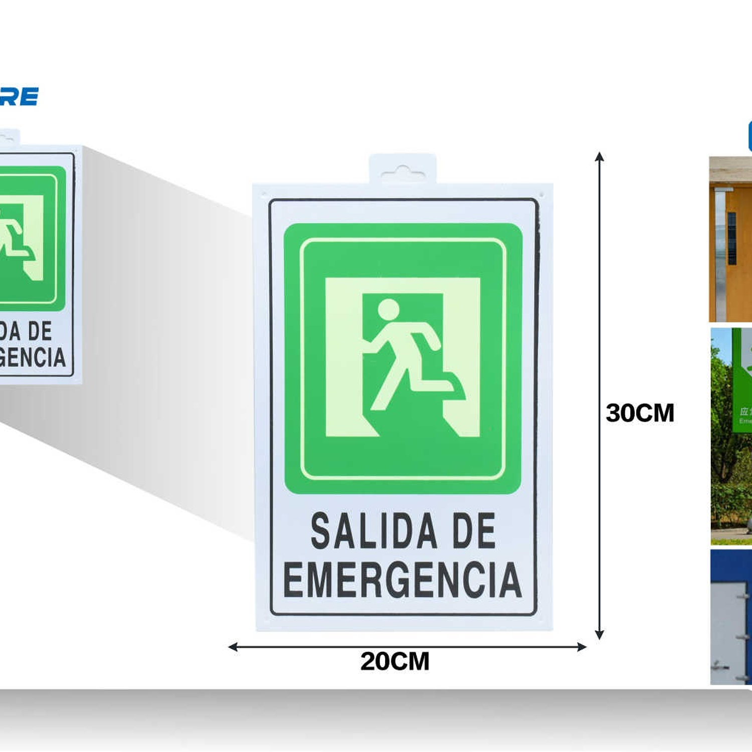 LETRERO DE PVC ADHESIVO SALIDA DE EMERGENCIA 30X20CM