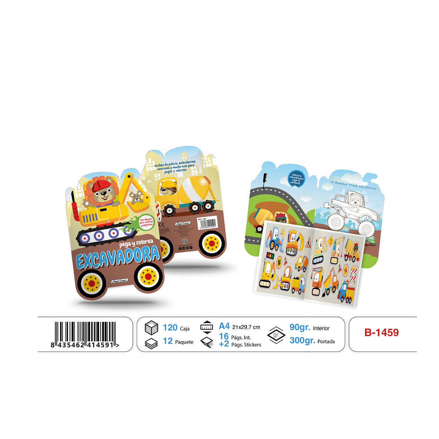 ﻿LIBRO INFANTIL PEGA Y COLOREA EXCAVADORA CON STICKERS