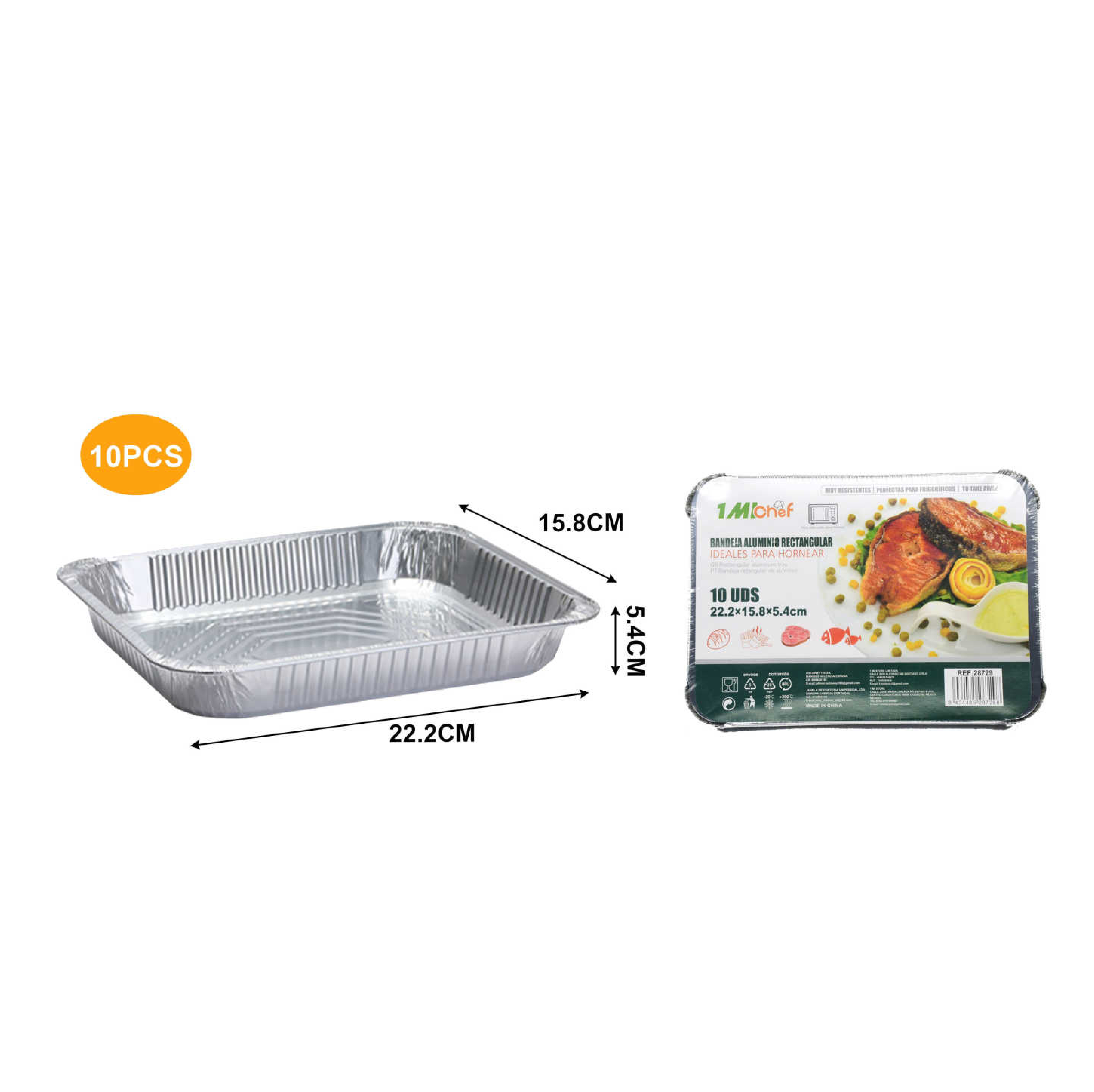 BANDEJA ALUMINIO RECTANGULAR 22.2X15.8X5.4CM 10PCS