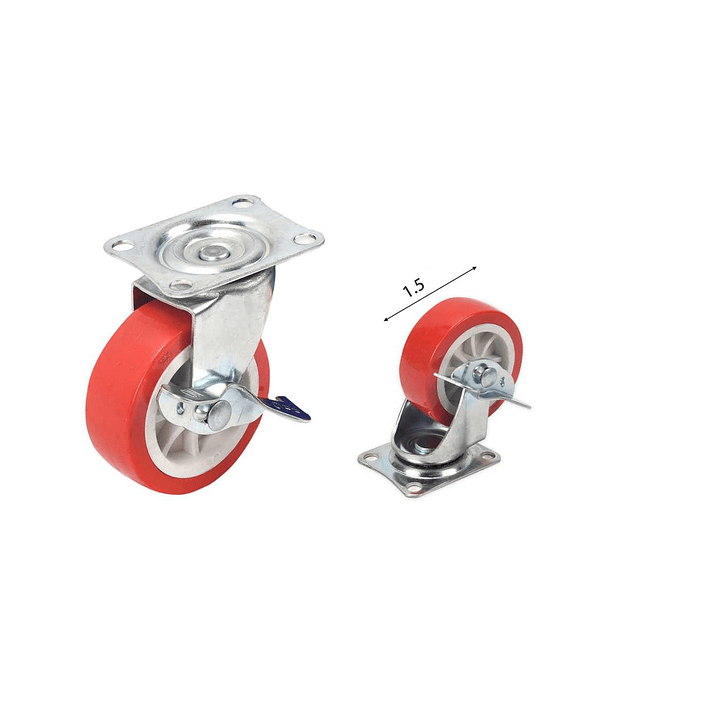 RUEDA ROJA CON PLACA GIRATORIA Y FRENO 1