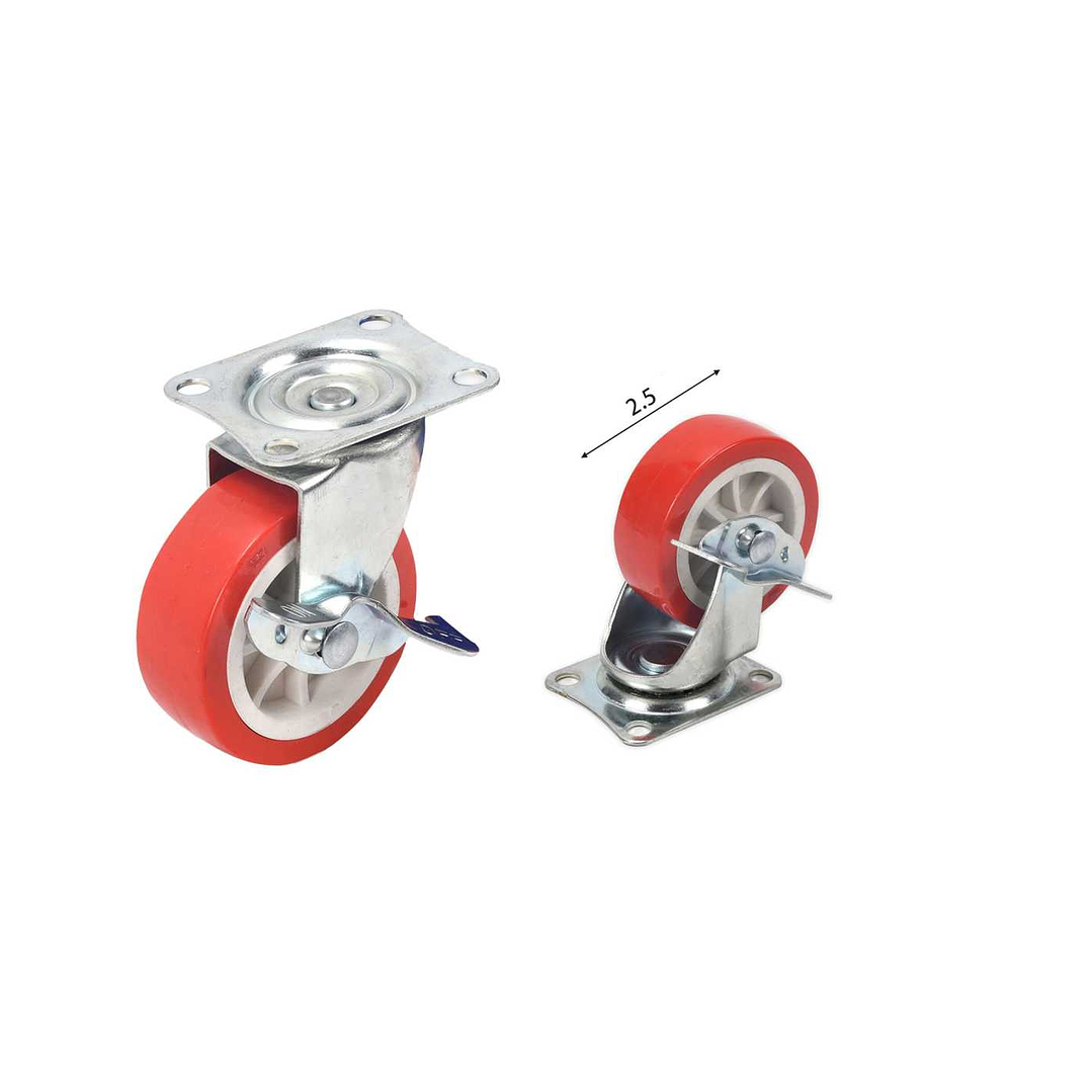 RUEDA ROJA CON PLACA GIRATORIA Y FRENO 3