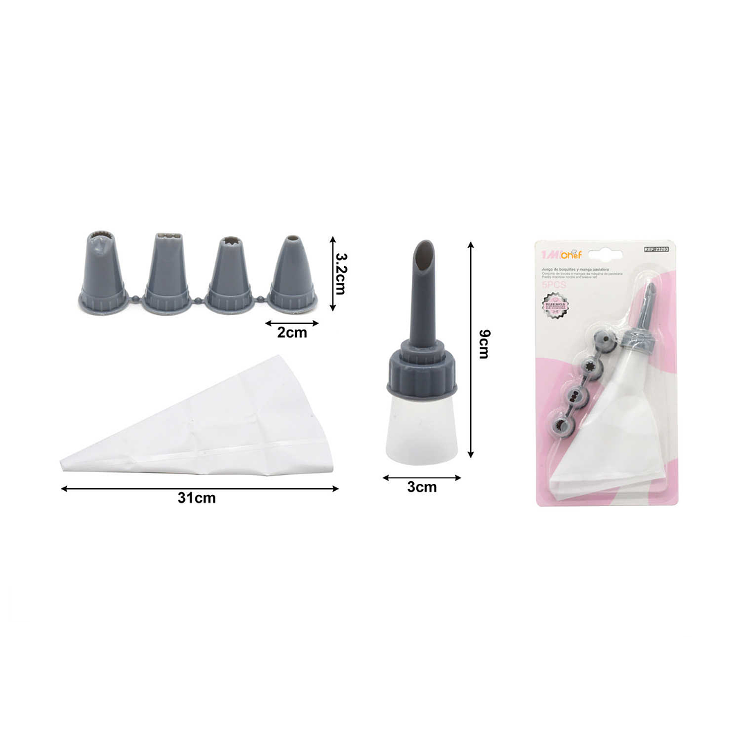 JUEGO DE BOQUILLAS Y MANGA PASTELERA 5PCS 1
