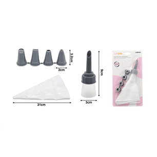 JUEGO DE BOQUILLAS Y MANGA PASTELERA 5PCS