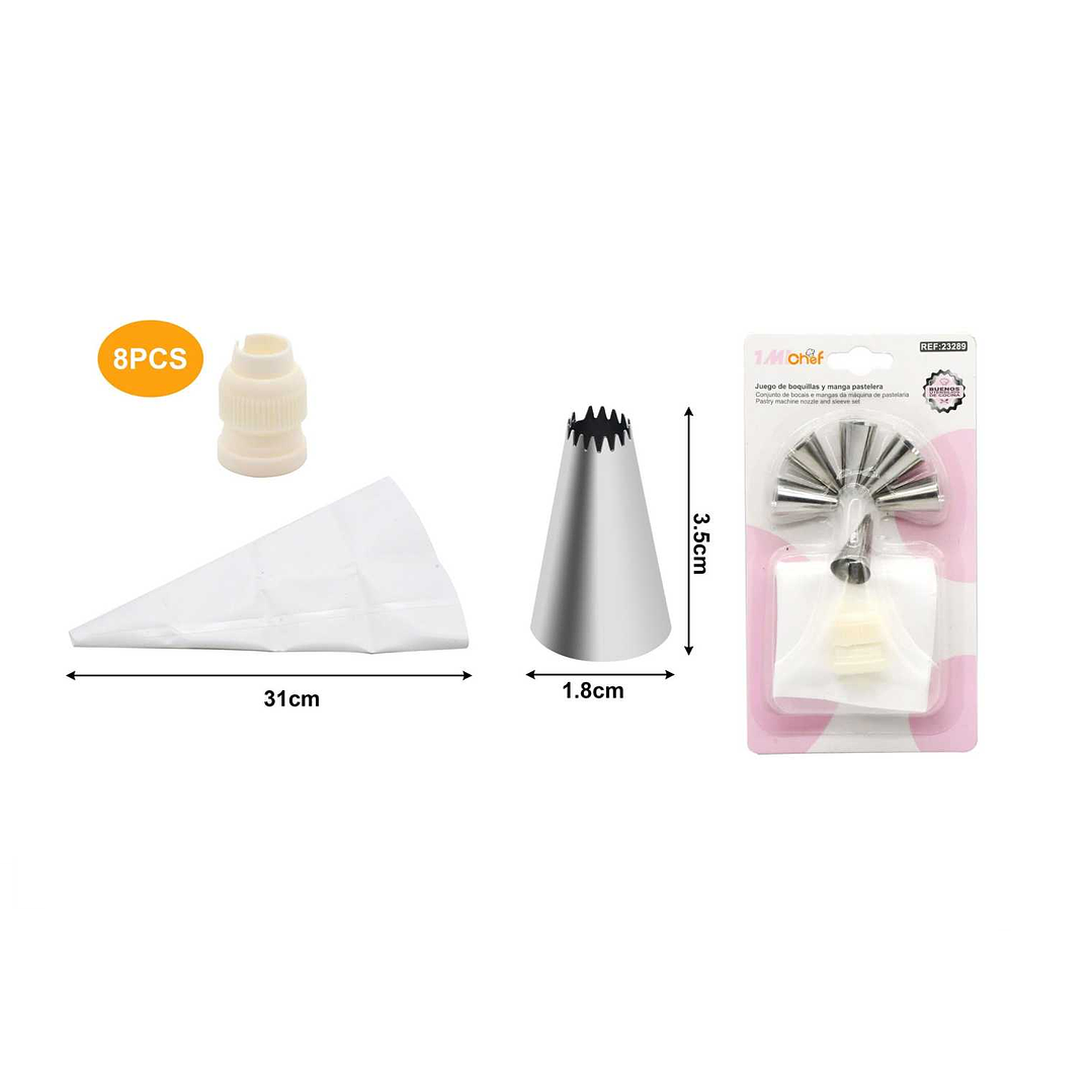 JUEGO DE BOQUILLAS Y MANGA PASTELERA 8PCS 1