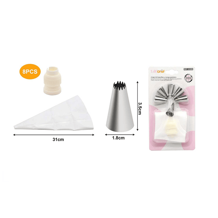 JUEGO DE BOQUILLAS Y MANGA PASTELERA 8PCS 1