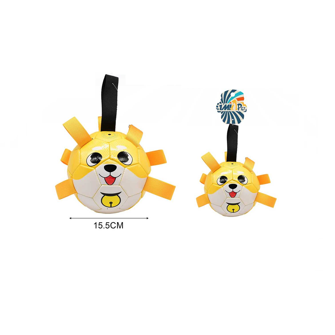 PELOTA DE FÚTBOL INTERACTIVA PARA PERROS CON CORREAS 15.5CM 1