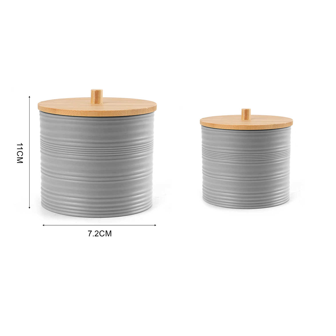 ORGANIZADOR PARA ALGODÓN Y COTONITOS DE PLASTICO TAPA DE BAMBÚ 3