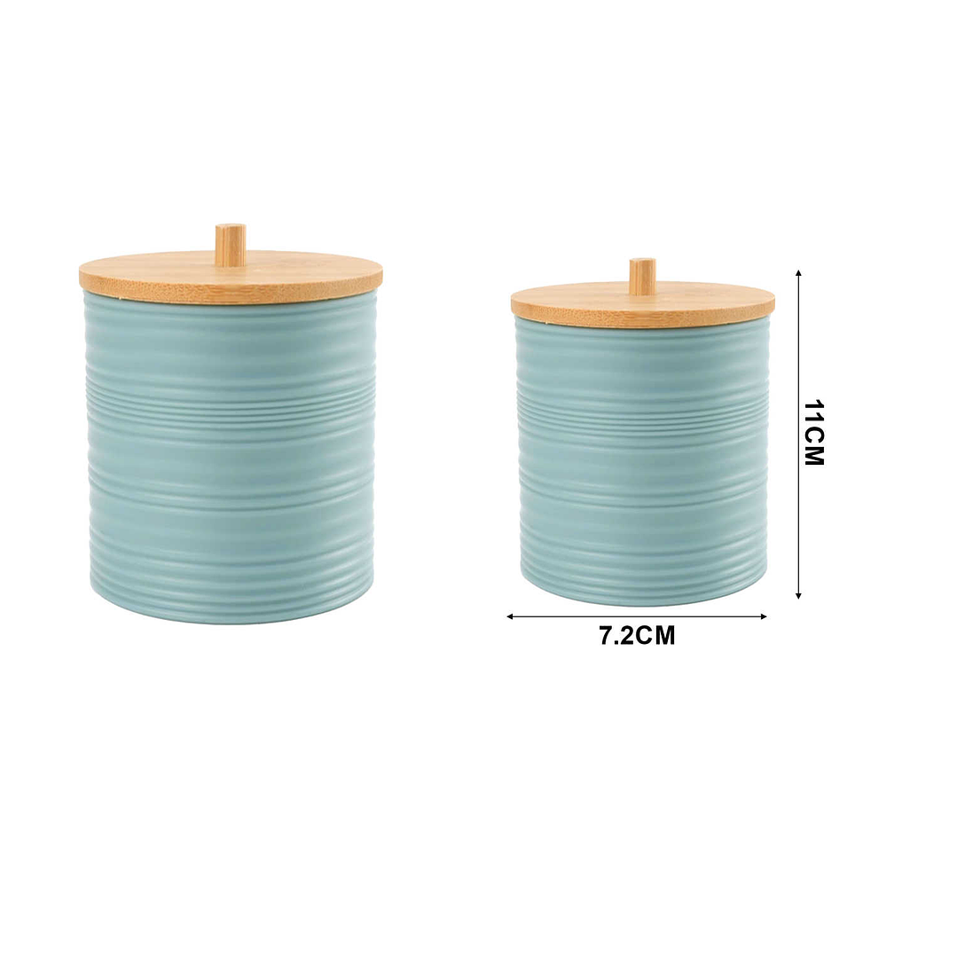 ORGANIZADOR PARA ALGODÓN Y COTONITOS DE PLASTICO TAPA DE BAMBÚ 2