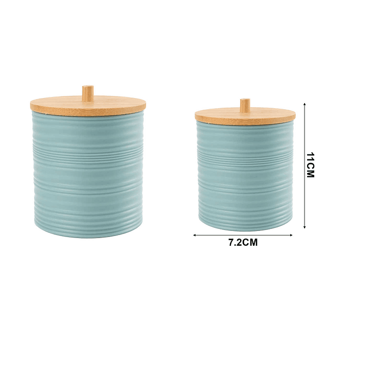 ORGANIZADOR PARA ALGODÓN Y COTONITOS DE PLASTICO TAPA DE BAMBÚ 2