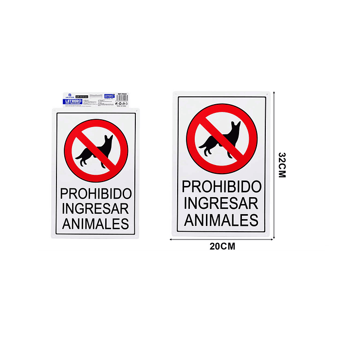 LETRERO DE PVC ADHESIVO PROHIBIDO INGRESAR ANIMALES 30X20CM 1