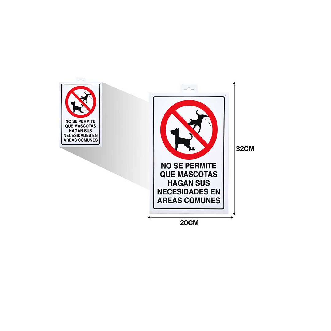 LETRERO DE PVC ADHESIVO NO SE PERMITE QUE MACOTAS HAGAN SUS NECESIDADES EN ÁREAS COMUNES 32X20CM 1