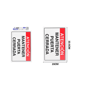 LETRERO DE PVC ADHESIVO MANTENER PUERTA CERRADA 32X20CM