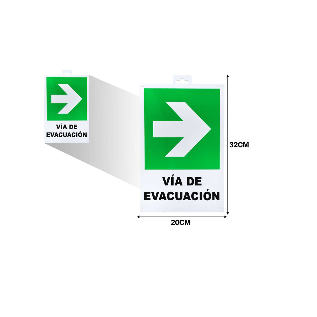 LETRERO DE PVC ADHESIVO VÍA DE EVACUACIÓN 20X32CM 1