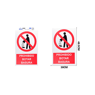 LETRERO DE PVC ADHESIVO PROHIBIDO BOTAR BASURA 47X30CM