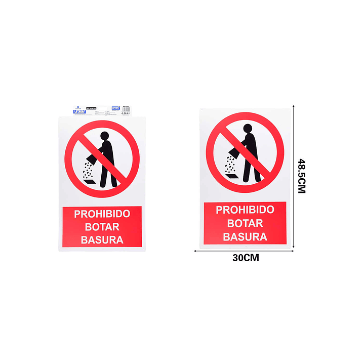LETRERO DE PVC ADHESIVO PROHIBIDO BOTAR BASURA 47X30CM 1
