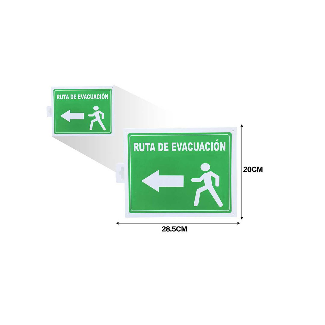 LETRERO DE PVC ADHESIVO RUTA DE EVACUACIÓN IZQUIERDA 20X28.5CM 1