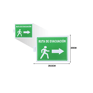 LETRERO DE PVC ADHESIVO RUTA DE EVACUACIÓN DERECHA 20X28.5CM