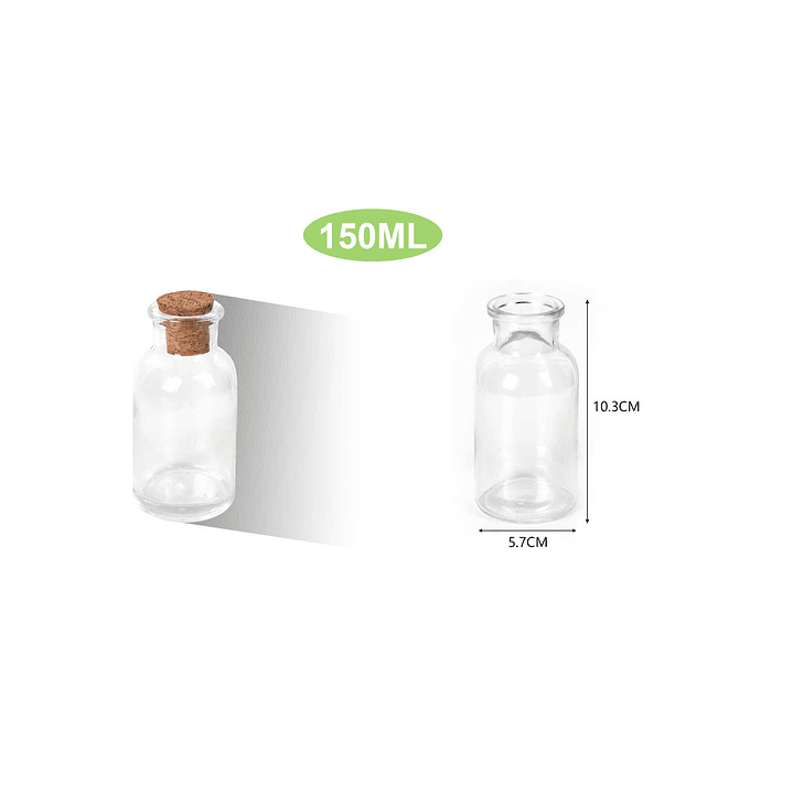BOTELLA DE VIDRIO CON TAPA DE CORCHO 150ML 1