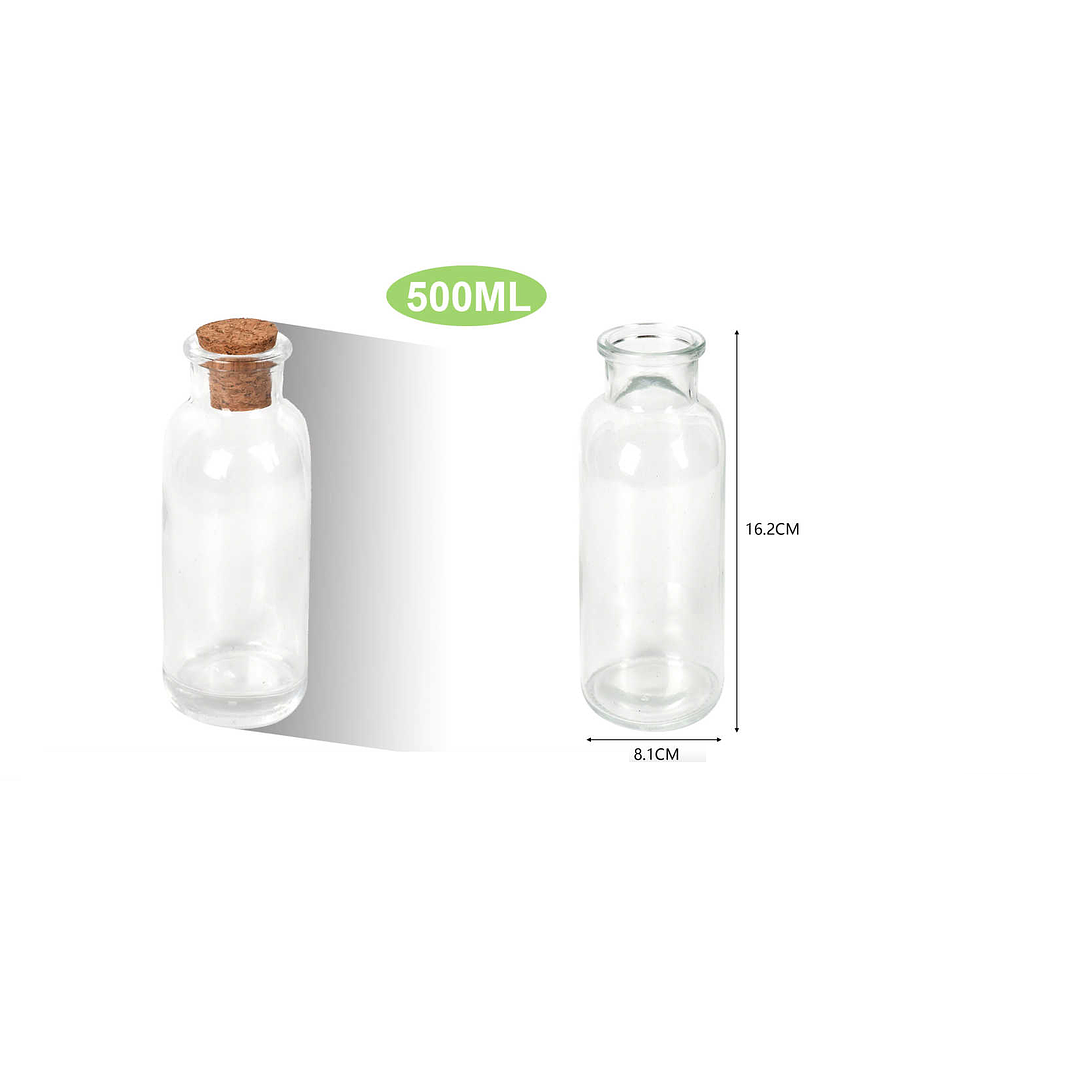 BOTELLA DE VIDRIO CON TAPA DE CORCHO 500ML 1