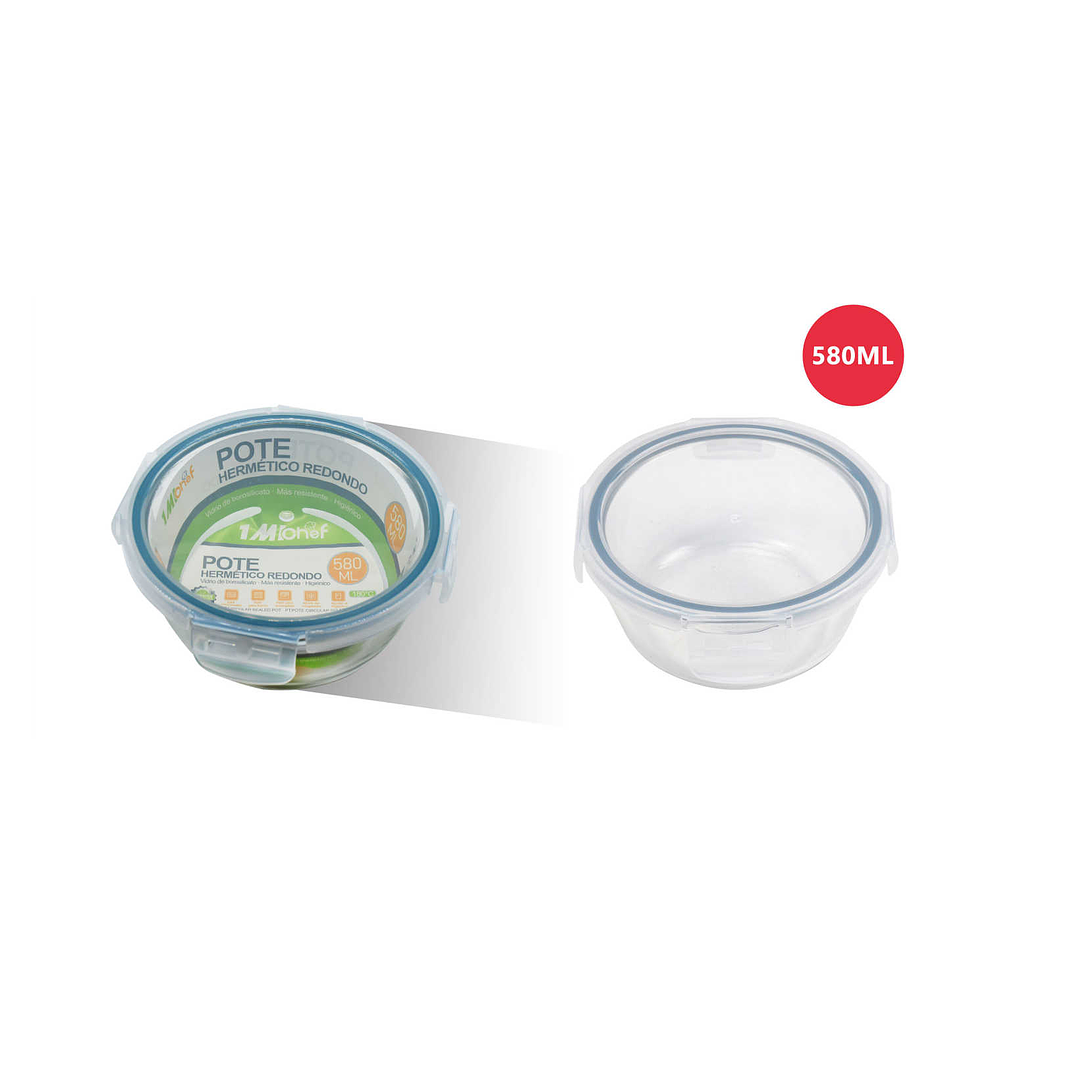TUPPER HERMETICO DE VIDRIO REDONDO 580ML 1