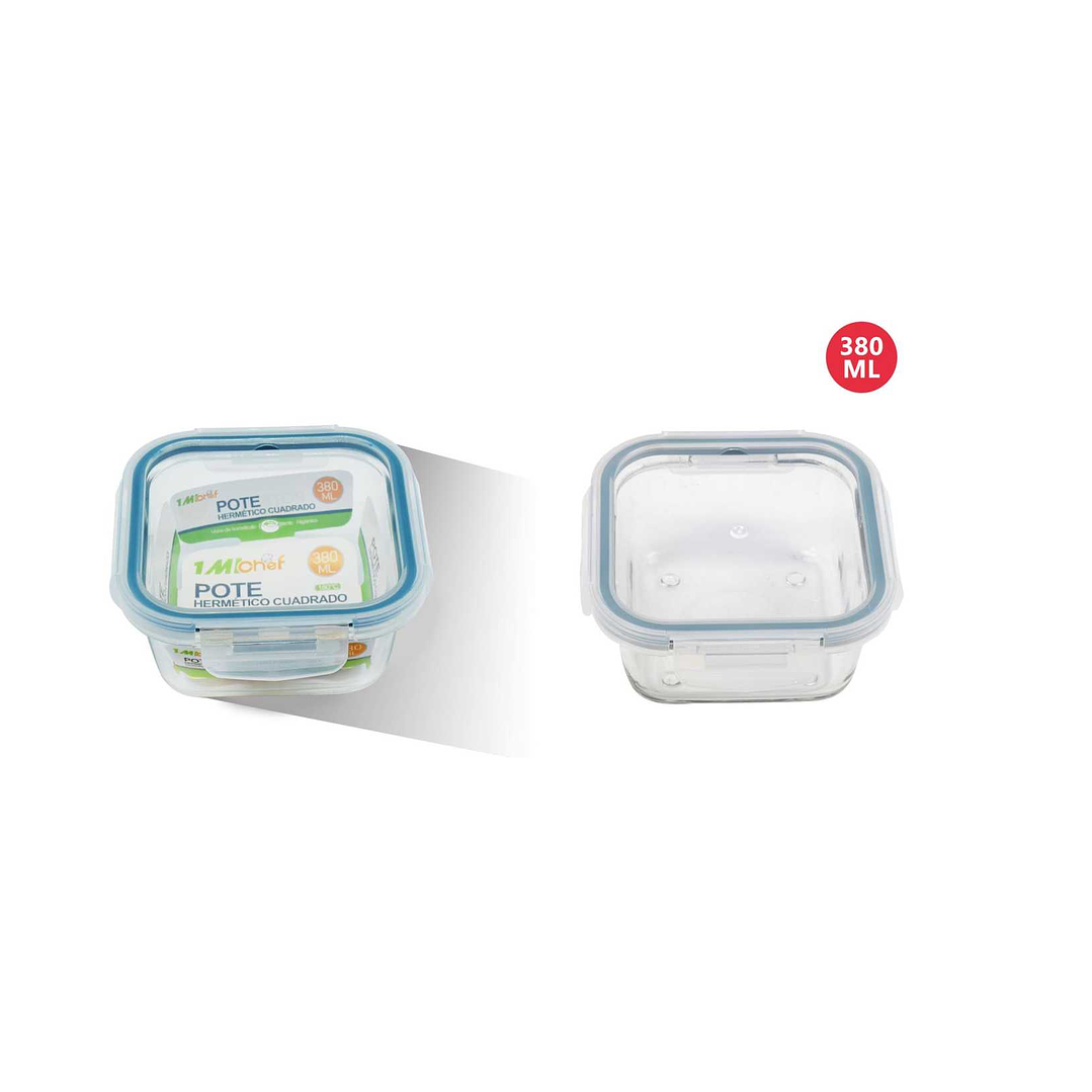 TUPPER HERMETICO DE VIDRIO CUADRADO 380ML 1