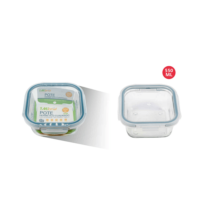 TUPPER HERMETICO DE VIDRIO CUADRADO 550ML 1