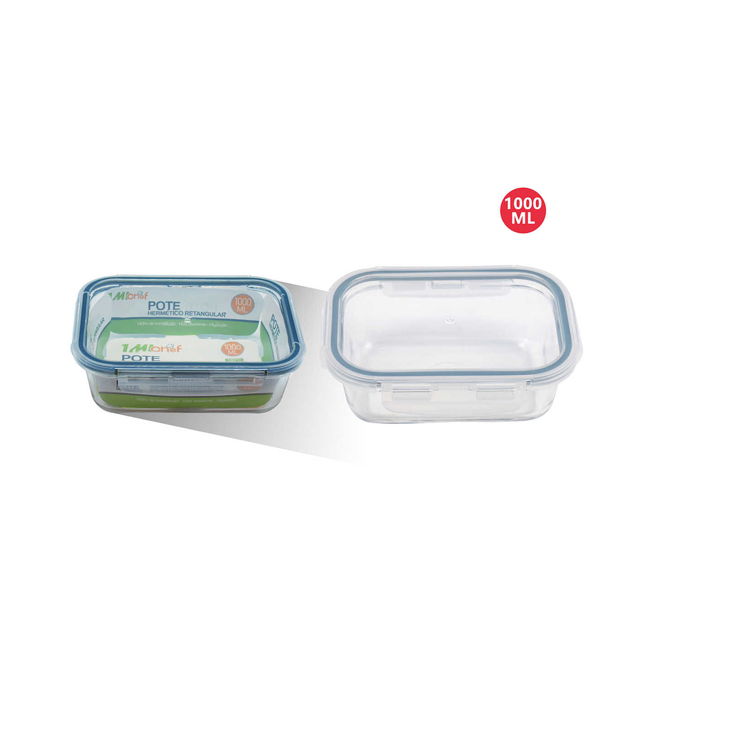 TUPPER HERMETICO DE VIDRIO RETANGULAR 1000ML 1