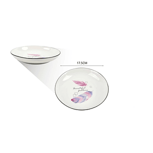PLATO DE CERÁMICA HONDO DISEÑO PLUMAS 