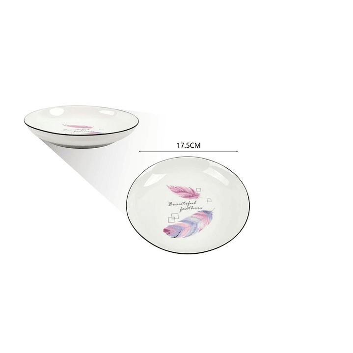 PLATO DE CERÁMICA HONDO DISEÑO PLUMAS  1