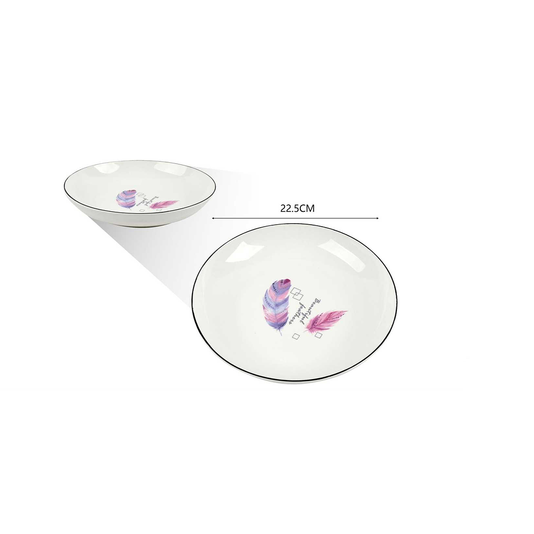 PLATO DE CERÁMICA HONDO DISEÑO PLUMAS  3