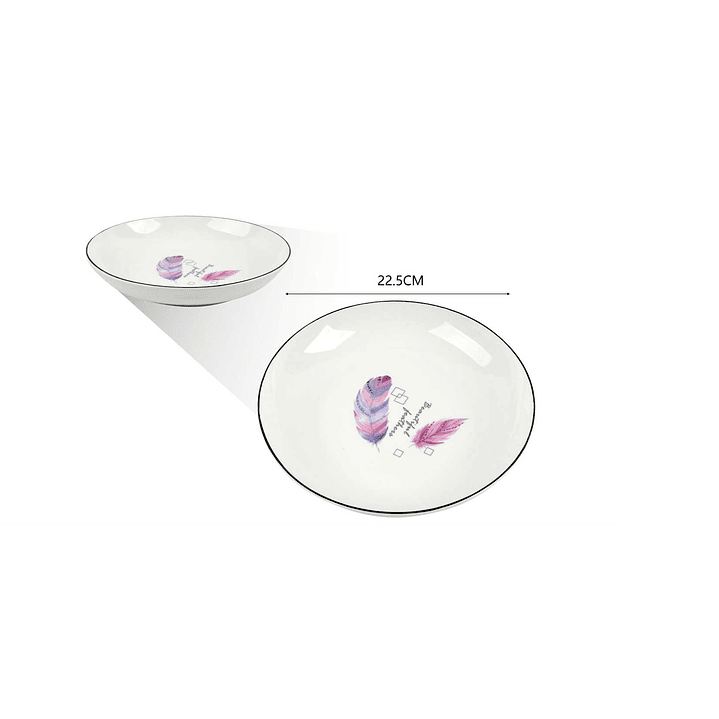 PLATO DE CERÁMICA HONDO DISEÑO PLUMAS  3