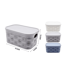 CANASTA ORGANIZADORA DE PLASTICO CON TAPA 19.5CM