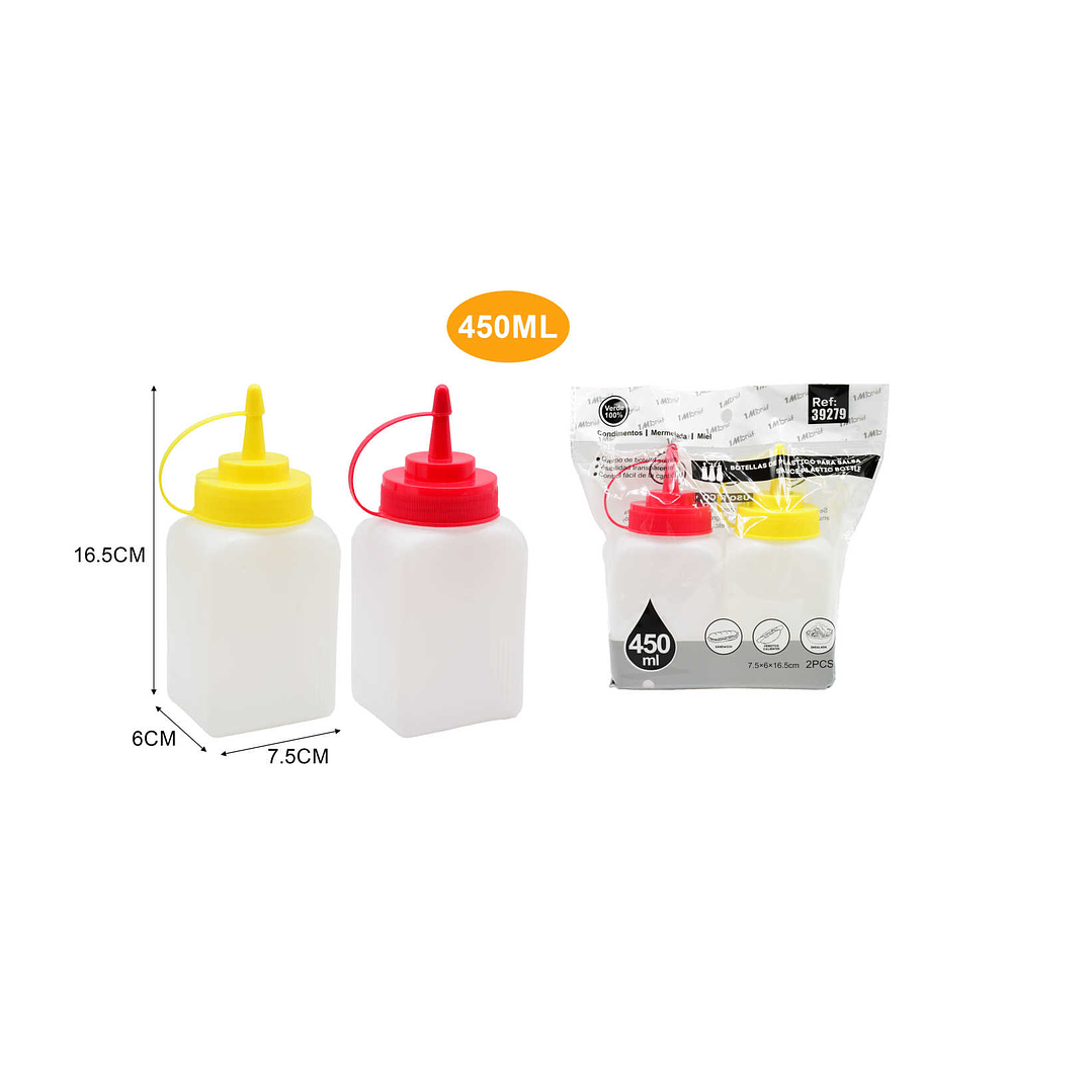 SET DE 2 BOTELLAS DE PLÁSTICO PARA SALSAS 450ml 1