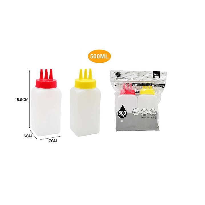SET DE 2 BOTELLAS DE PLÁSTICO PARA SALSAS 500ml 1