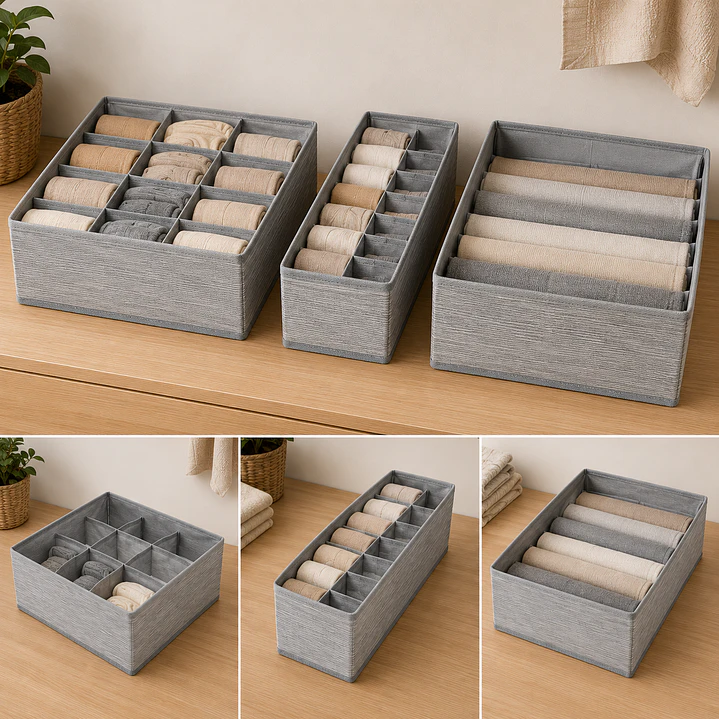 PACK 3 ORGANIZADOR DE ROPA INTERIOR GRIS 1