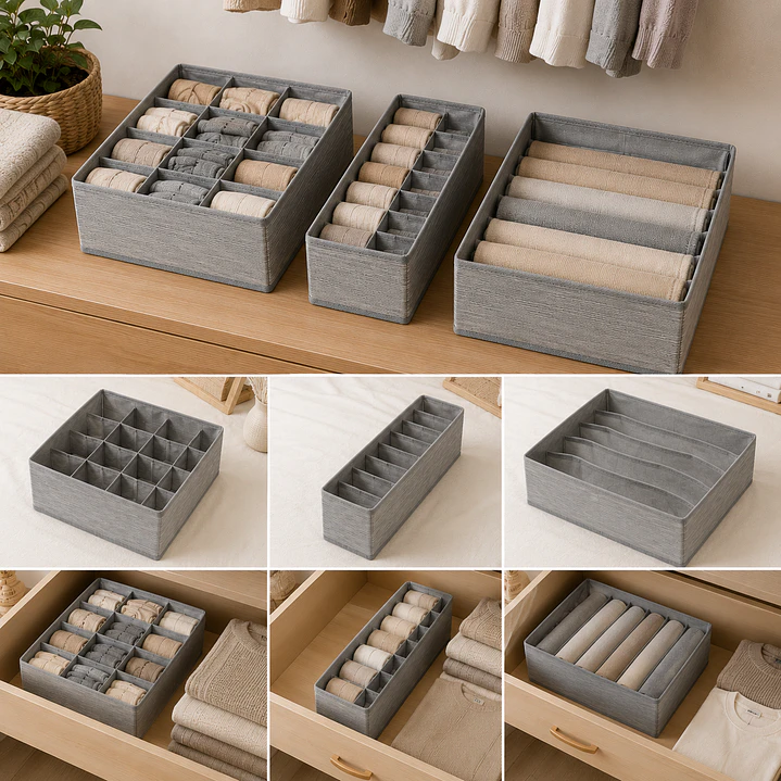PACK 3 ORGANIZADOR DE ROPA INTERIOR GRIS 3