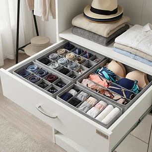 PACK 4 ORGANIZADORES DE ROPA INTERIOR GRIS CON RAYAS