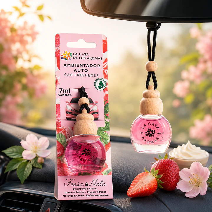 AMBIENTADOR COLGADO PARA AUTO FRESA Y NATA 7ML LA CASA DE LOS AROMAS 1