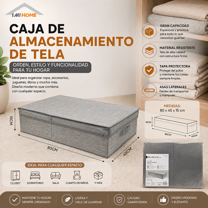 CAJA DE ALMACENAMIENTO DE TELA 80X45CM 1