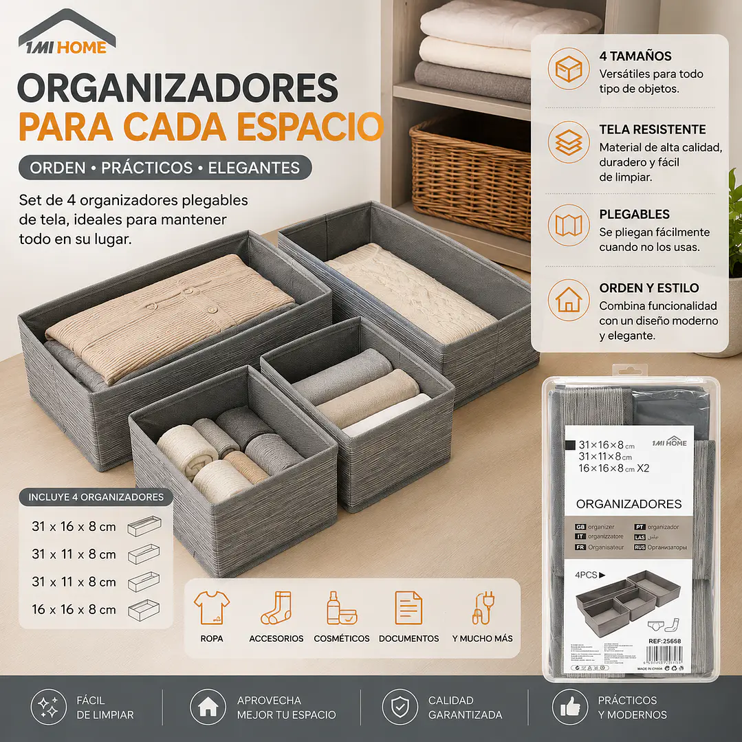 ORGANIZADOR DE TELA CAJAS 4PCS 1