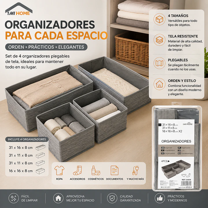 ORGANIZADOR DE TELA CAJAS 4PCS 1