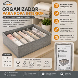 ORGANIZADOR PARA ROPA INTERIOR DE 6 COMPARTIMENTOS