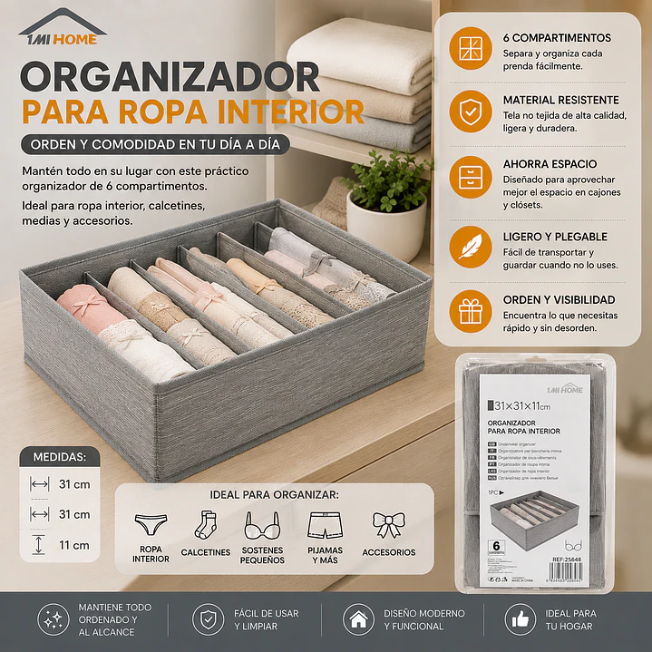 ORGANIZADOR PARA ROPA INTERIOR DE 6 COMPARTIMENTOS 1