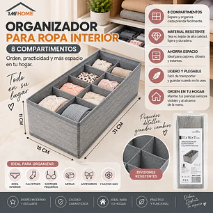 ORGANIZADOR PARA ROPA INTERIOR DE 8 COMPARTIMENTOS