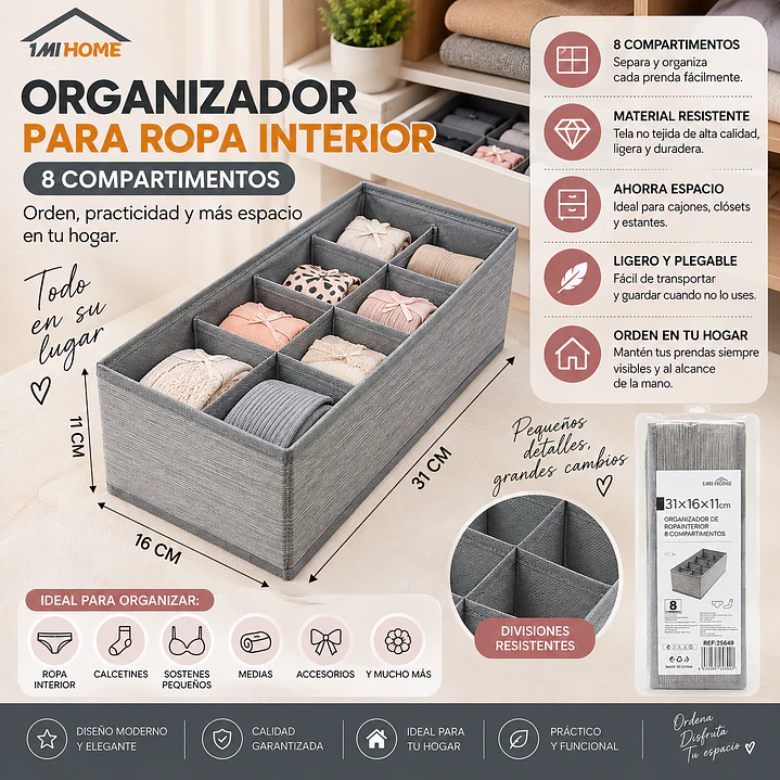ORGANIZADOR PARA ROPA INTERIOR DE 8 COMPARTIMENTOS 1