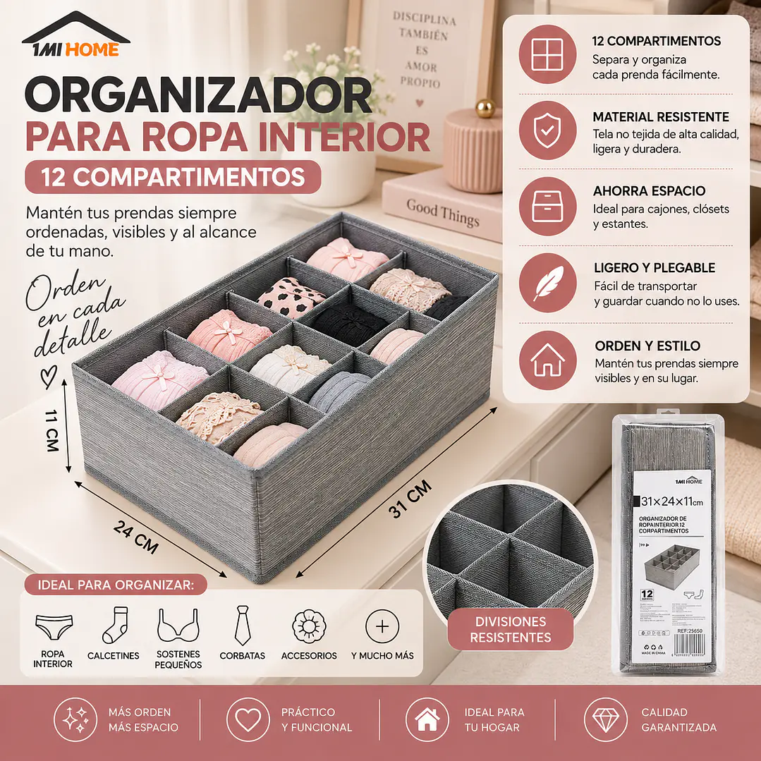 ORGANIZADOR PARA ROPA INTERIOR DE 12 COMPARTIMENTOS 1