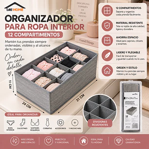 ORGANIZADOR PARA ROPA INTERIOR DE 12 COMPARTIMENTOS