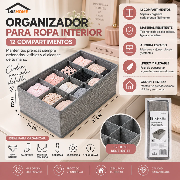 ORGANIZADOR PARA ROPA INTERIOR DE 12 COMPARTIMENTOS 1